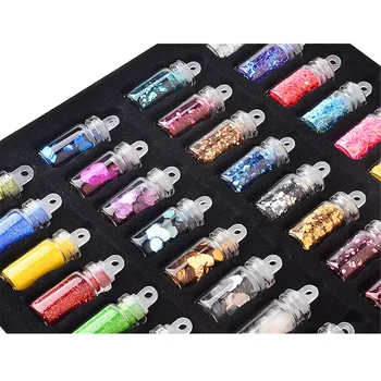 48 Flasker DIY Nail Art Charms Dekoration Slim Forsyninger Kit 3D Glitter Pulver Konfetti Akryl Design Tilbehør til Ansigt, Krop 3