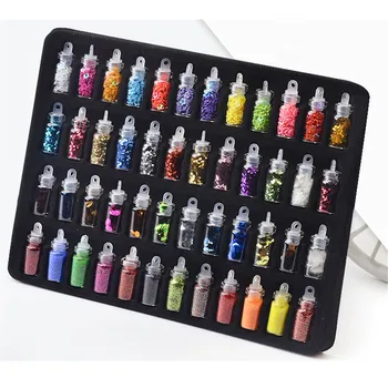 48 Flasker DIY Nail Art Charms Dekoration Slim Forsyninger Kit 3D Glitter Pulver Konfetti Akryl Design Tilbehør til Ansigt, Krop 5