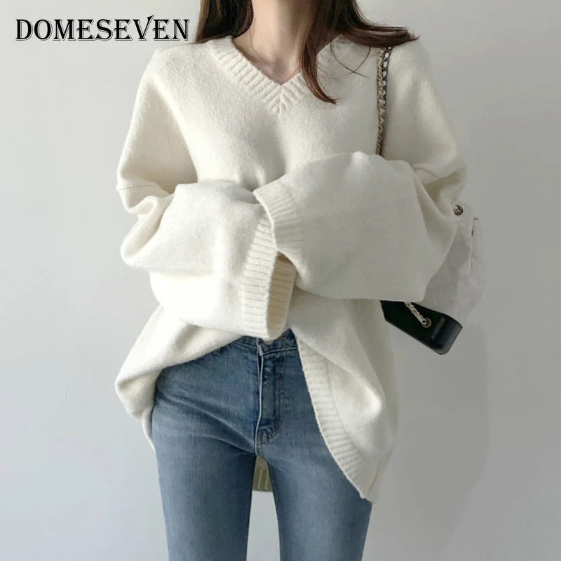 2020 Kvinder Cashmere Oversize Sweater Damer Solid Koreanske Top Med V Hals, Løs, Afslappet Pullovere Kvindelige Vinter Strikkede Sweater 3