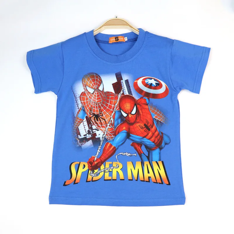 Disney, Marvel Kids Tøj Sommeren Tegnefilm Captain America, Spiderman Print Bomuld kortærmet T-shirt Børn, Drenge Tøj 3