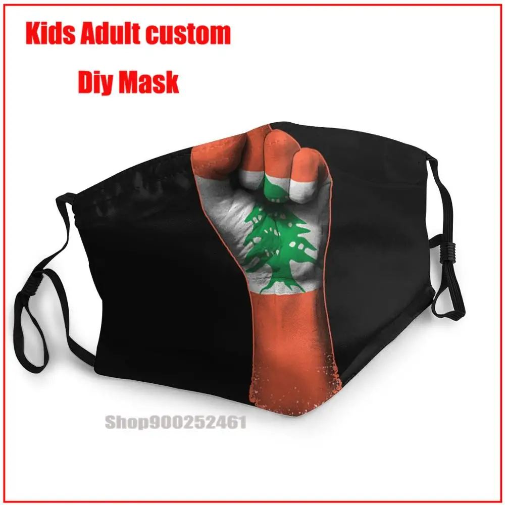 Flag I Libanon På En Hævet Knyttet Næve DIY ansigtsmaske mode maske til ansigt masker ansigtsmaske vaskbar munden maske bomuld 3