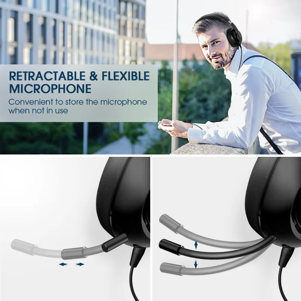 Mpow Over Ear Hovedtelefoner Med støjreducerende krystalklart Mikrofon Sammenklappelig Headset Med AUX-og USB-Stik Til PC/iPad 3