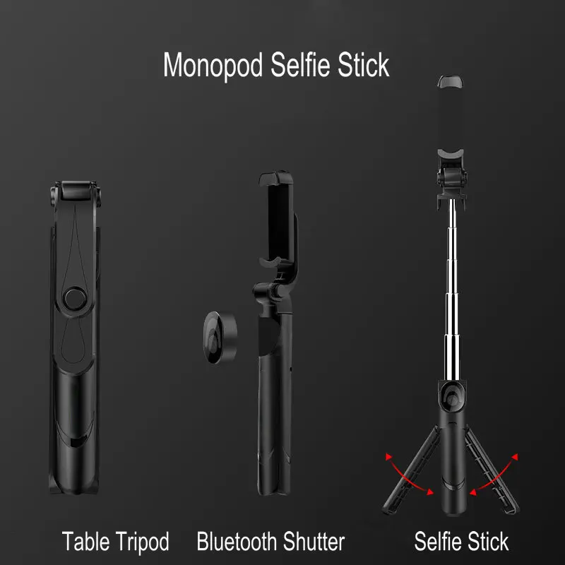 Nyeste 3 i 1 Sammenklappelig Selfie Stick Bluetooth Selfie Stick+Stativ+Bluetooth Lukker Fjernbetjening til Mobiltelefon Stick 3