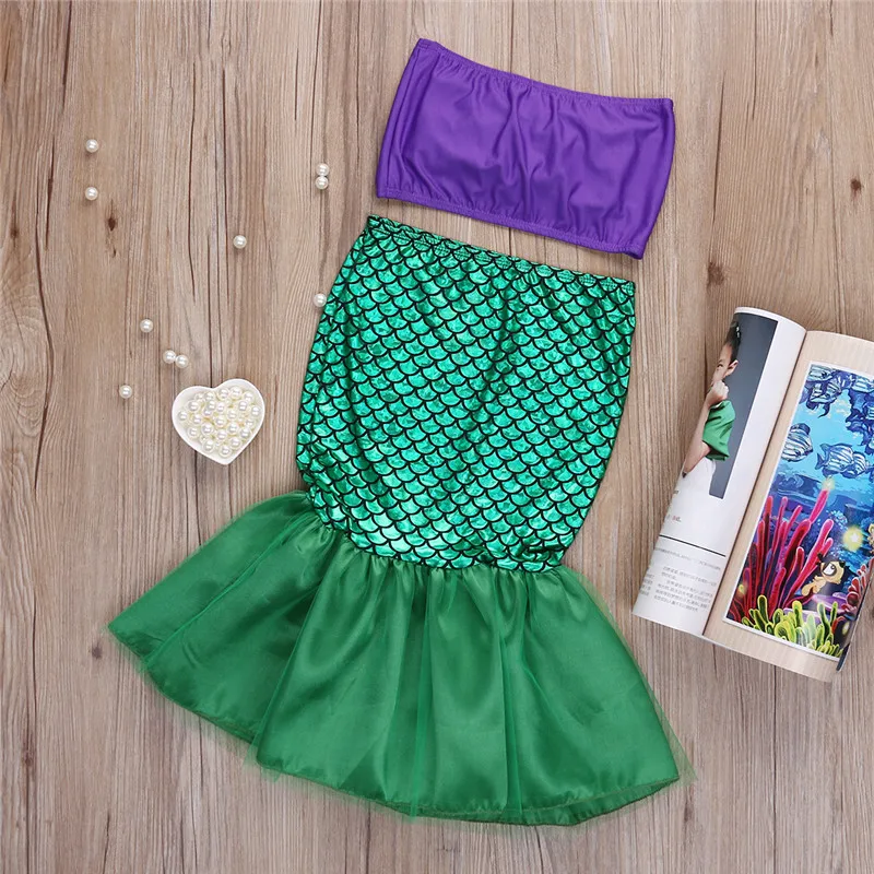 Den lille havfrue hale prinsesse kjole cosplay kostume børn til pige fancy grøn kjole Baby Pige Tøj 3