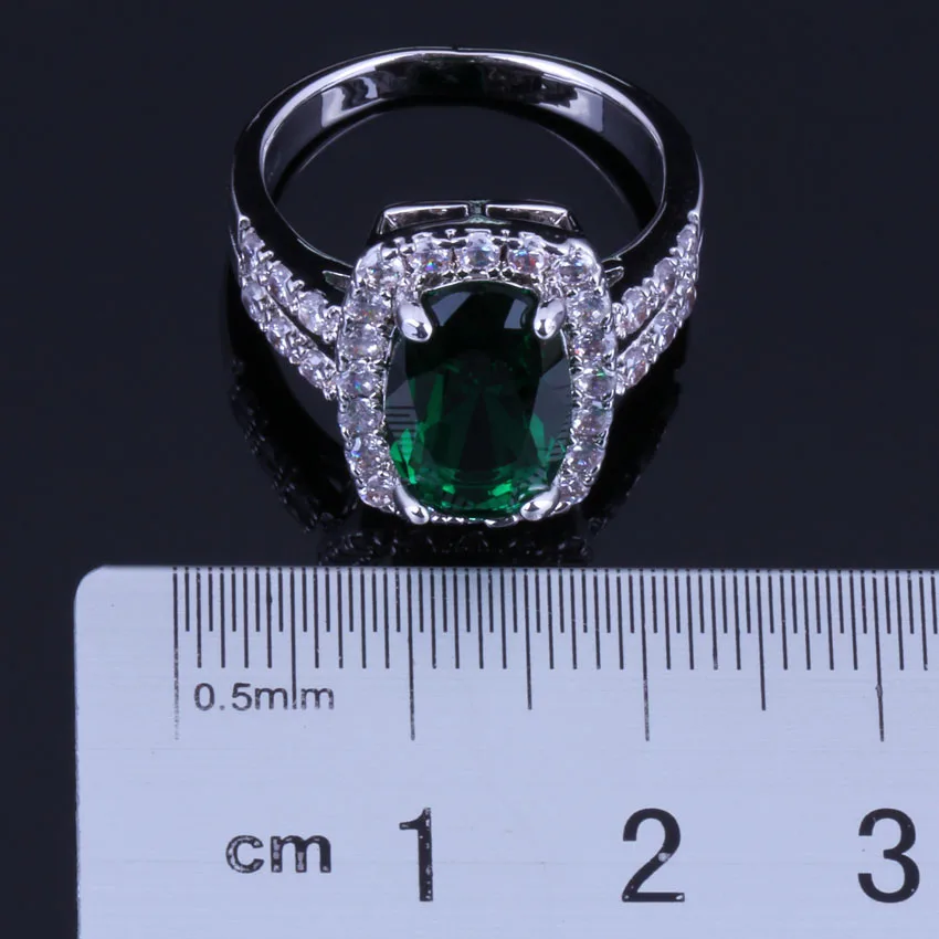 Ovale skinnende Grøn Hvid CZ Cubic Zirconia Sølv Forgyldt Ring V0642 3