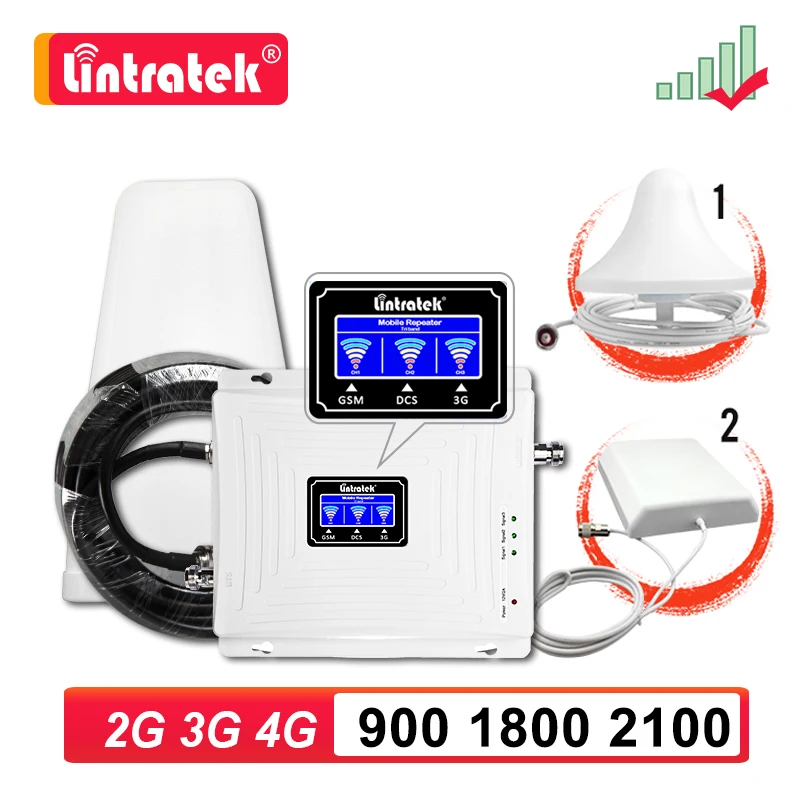 Lintratek 2G 3G 4G Signal Booster GSM 900 OG DCS LTE 1800 2100 WCDMA UMTS 3G-4G trådløst Repeater Internet Smartphone Forstærker 50 3