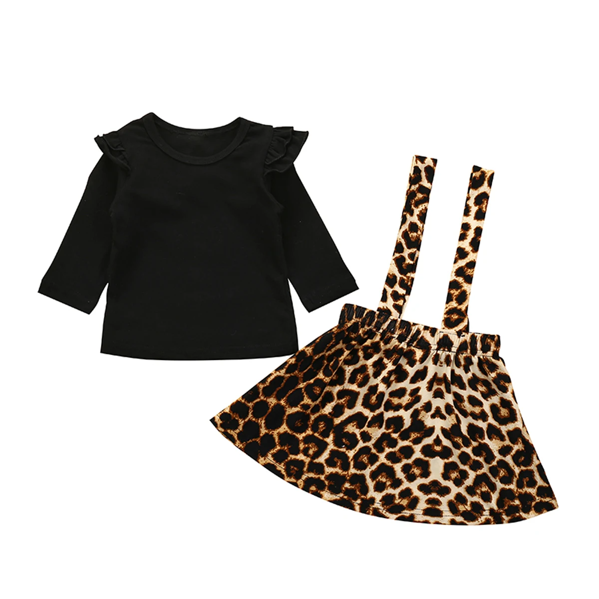 Mode Kjole til Baby Piger 6M-5T Lange Ærmer Hofteholder Toppe Leopard kjole Print Hofteholder kjole Outfits Set i vinter 3