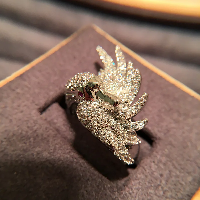 Mode vintage solid magpie fugl ring indsætte zirconopen munden ring justering ring for kvinder gave 3