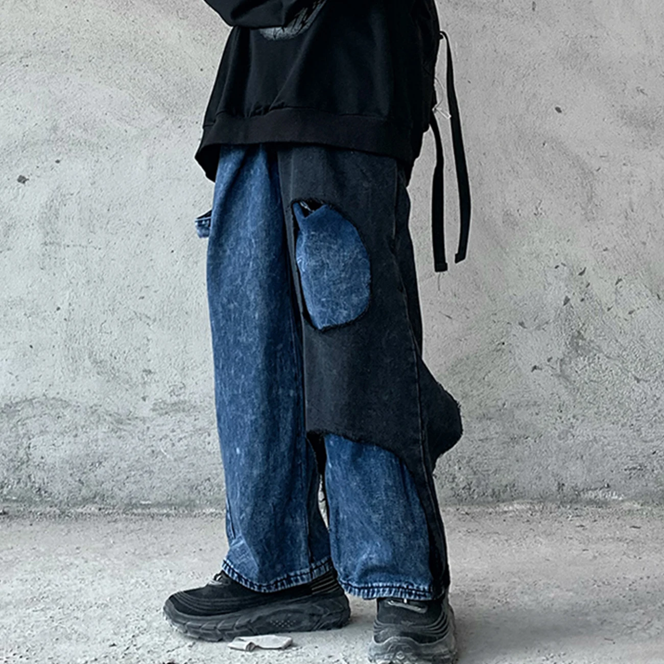 Hip Hop Lige Bukser Streetwear Patchwork Farve Blok Jeans Bukser 2020 Vintage Harajuku Overdimensionerede Løs Joggere Mænd Bukser 3