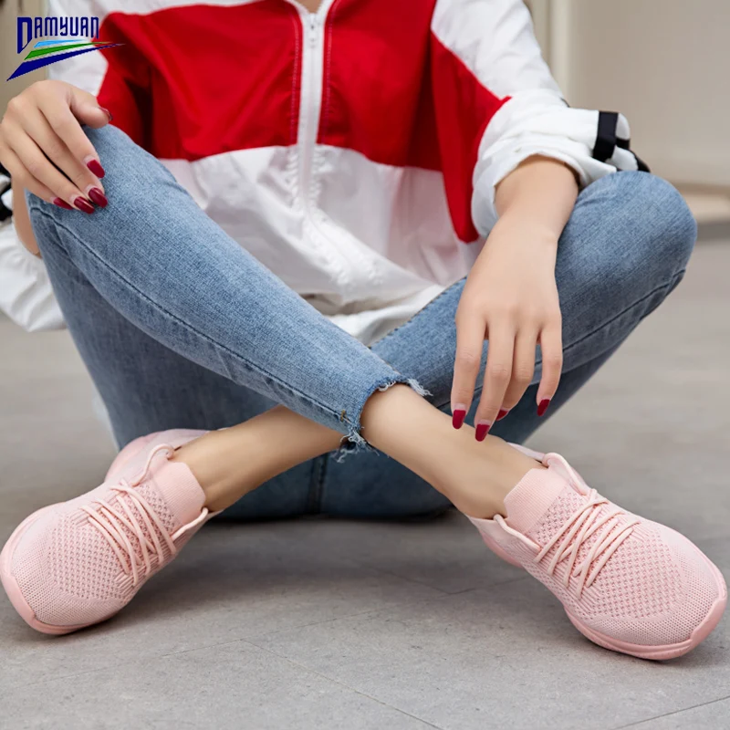 Damyuan Sko Kvinder 2020 Nye Mode Lejligheder Blød Hyttesko Shoes De Mujer Strikke Luft Mesh Åndbar Platform Sneakers Til Damer 3