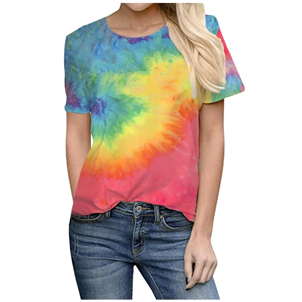 Sommeren Sexede Kvinder Tie Dye Print kortærmet T-Shirt med O-hals Gradient Farve t-Shirt Femme Streetwear S-5XL ropa mujer#20 3