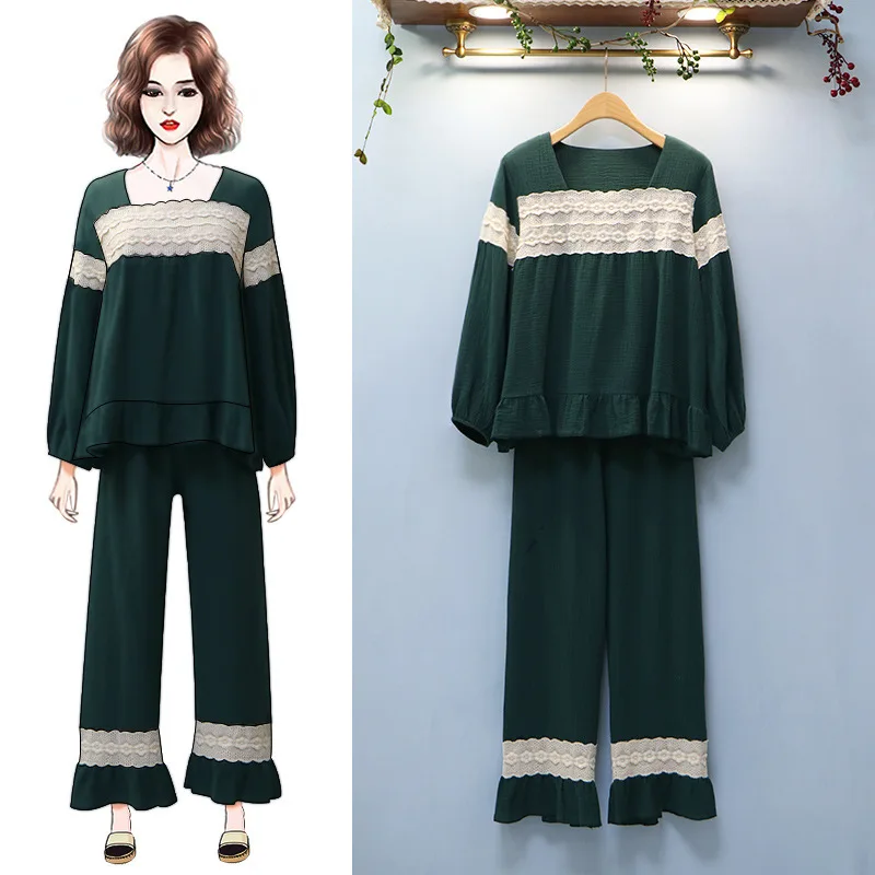 Japansk Stil Pyjamas Sæt Kvindelige Fritid Behagelig Pure Cotton Nat Bære Passer Vintage Elegante Blonder Blomster Aften Kjole, Der Passer 3