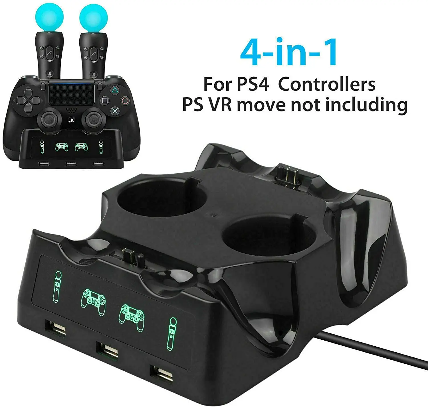 PS4 Controller 4 i 1 Oplader Dock Hurtig Opladning Station Står for PS4/FLYTTE/PS4 VR for Trådløse Dualshock 4-Controller 3