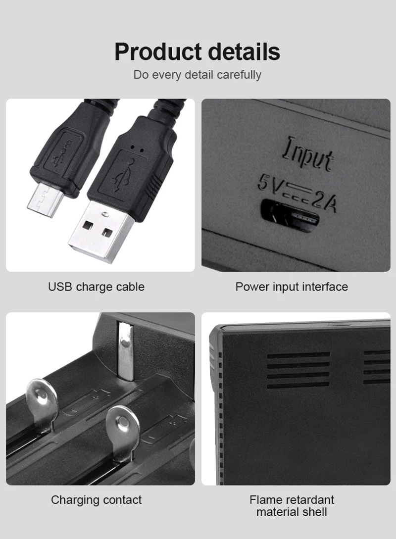 VOXLINK 18650 batteri oplader 3slots USB-kabel, hurtig opladning 26650 21700 14500 26500 22650 Li-ion Genopladeligt Batteri-oplader 3