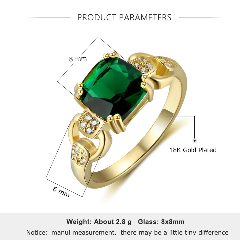 Fashion Green Square Cubic Zirconia Ringe til Kvinder Vintage Kvindelige Ring Smykker til Kvinder, Damer 3