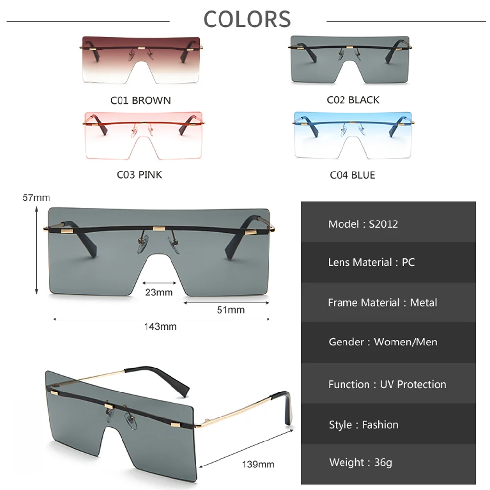 Stor Ramme Oversize Solbriller Kvinder 2020 Brand Designer Uindfattede Pladsen Gradient Klare Sol Briller Vintage Flad Top Nuancer Oculos 3