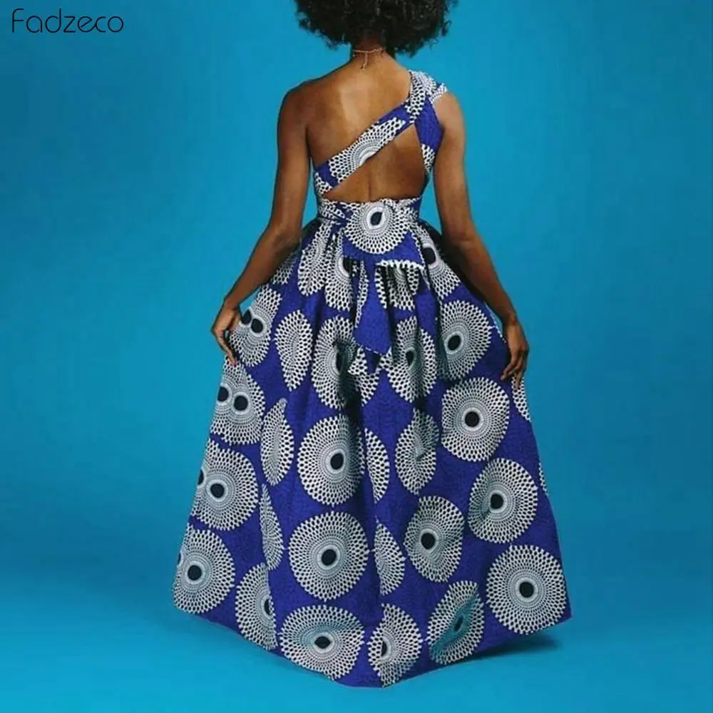 Fadzeco Nye Afrikanske Kjoler Til Kvinder Ankara Dashiki Udstyr African Flower Print Buksedragt Hem Maxi Kjole Foran Spalten Ærmeløs 3