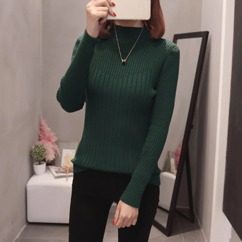 2019 koreanske version Strik Kvinder Halvdelen høj krave Sweater Toppe Femme foråret Efteråret Lange Ærmer Pullover Kvinder Trøjer ZX201 3