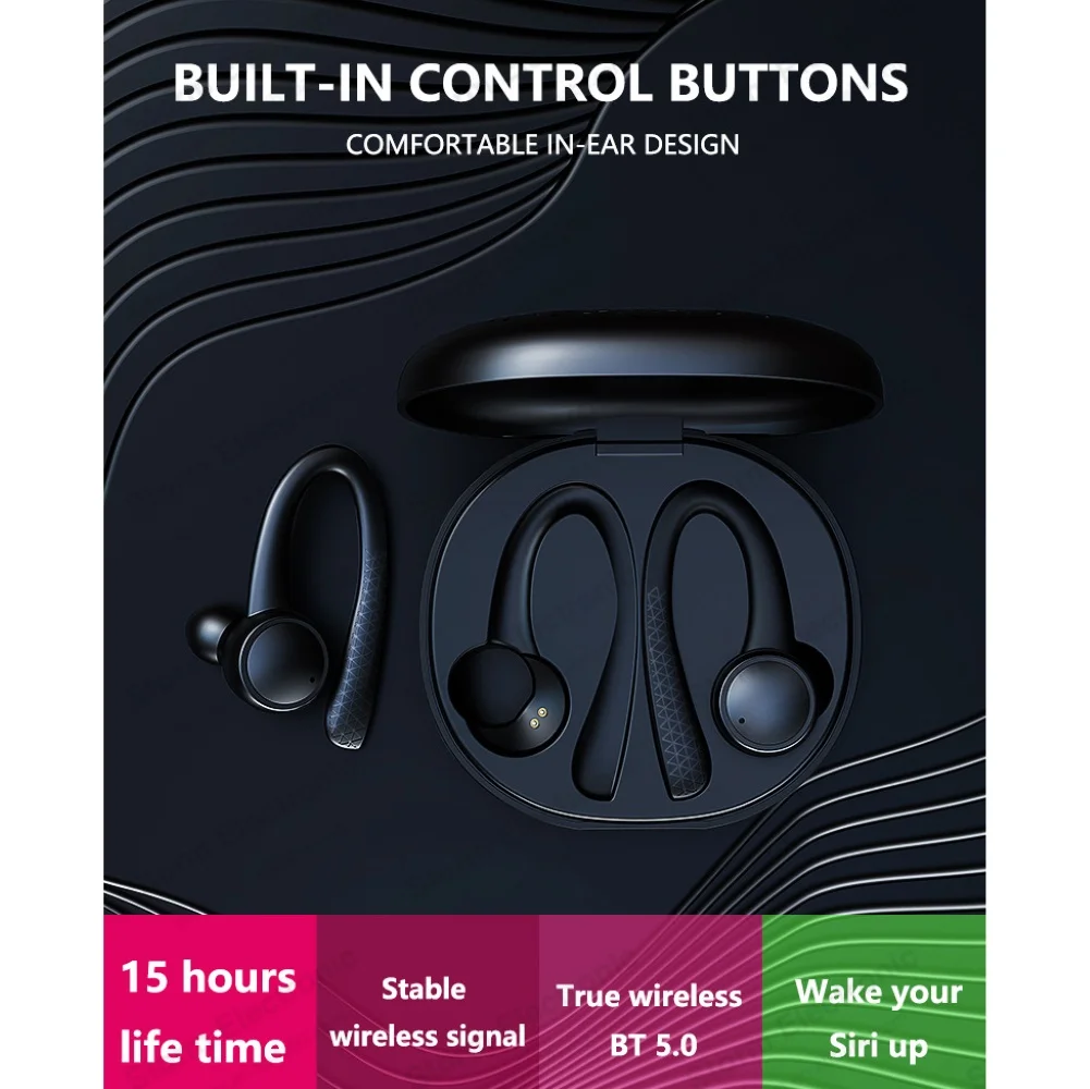 T7 TWS Trådløse Bluetooth-5.0 Headset Musik Hi-Fi-Stereo hovedtelefon Motion Mobiltelefon HD In-Ear øresnegl Anti-manisk Headset 3