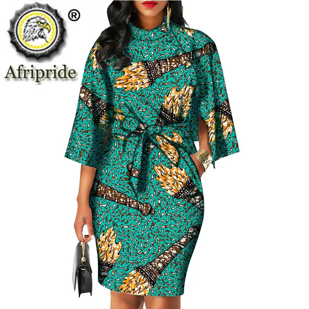 2020 afrikanske kjoler til kvinder AFRIPRIDE bazin riche ankara print ren bomuld egen tilpassede voks batik bue o-neck dress S1825092 3
