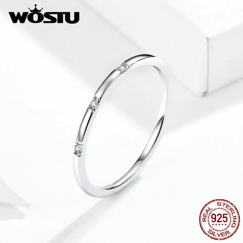 WOSTU Ægte 925 Sterling Sølv Minimalistisk Ring For Kvinder Fine vielsesringe Engagement Elsker Fine Smykker FIR591 3