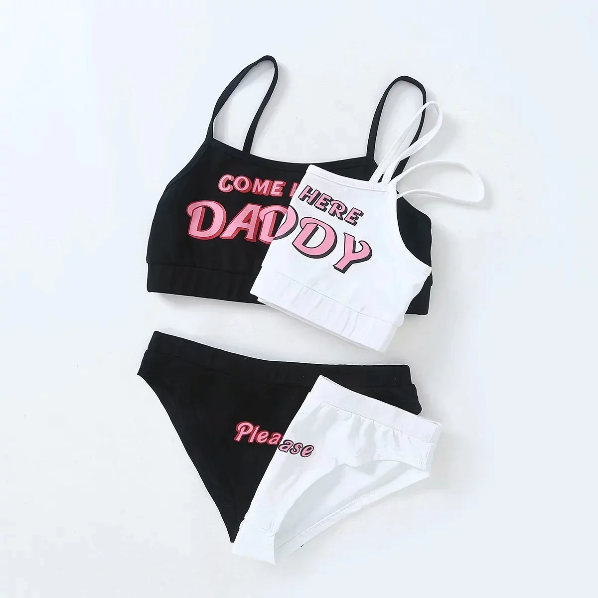 To delt sæt Nye Mode KOMMER HER DADDY Brev Print Tank Top uden Ærmer Sexet Summer Harajuku Kawaii Beskåret Feminino Bikini 3