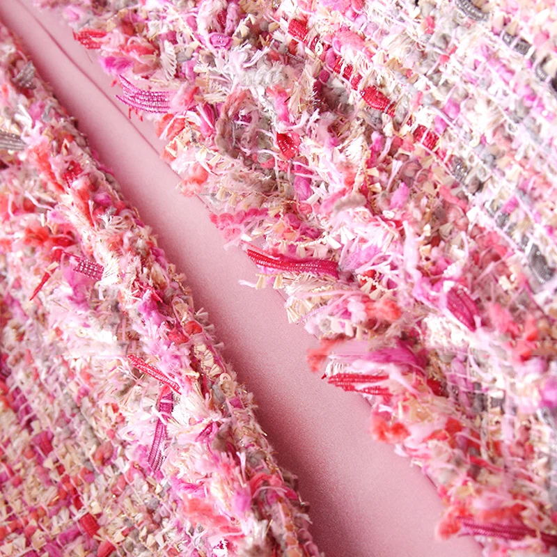Pink paillet tweed jakke i lange afsnit 2020 efterår/vinter Kvinders pels jakke Haute Couture damer frakke 3