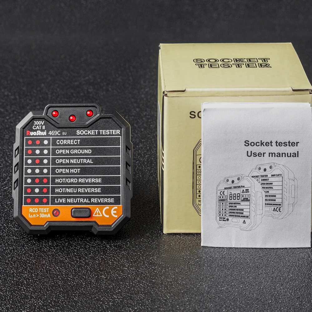 RuoShui 469 Digital Display Socket Detektor Bærbare Kredsløb Polaritet Spænding Tester Væggen Sæt Breaker Finder RCD Test 3