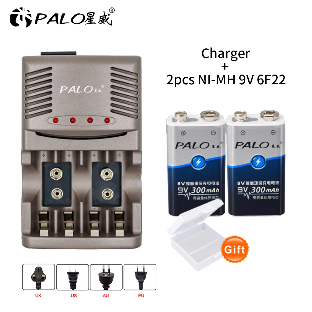 PALO 9V 6F22 Ni-MH 9v Genopladeligt Batteri+Smart batteri oplader til 1,2 V AA AAA nimh-batterier nicd batteri til 9V genopladeligt batteri 3