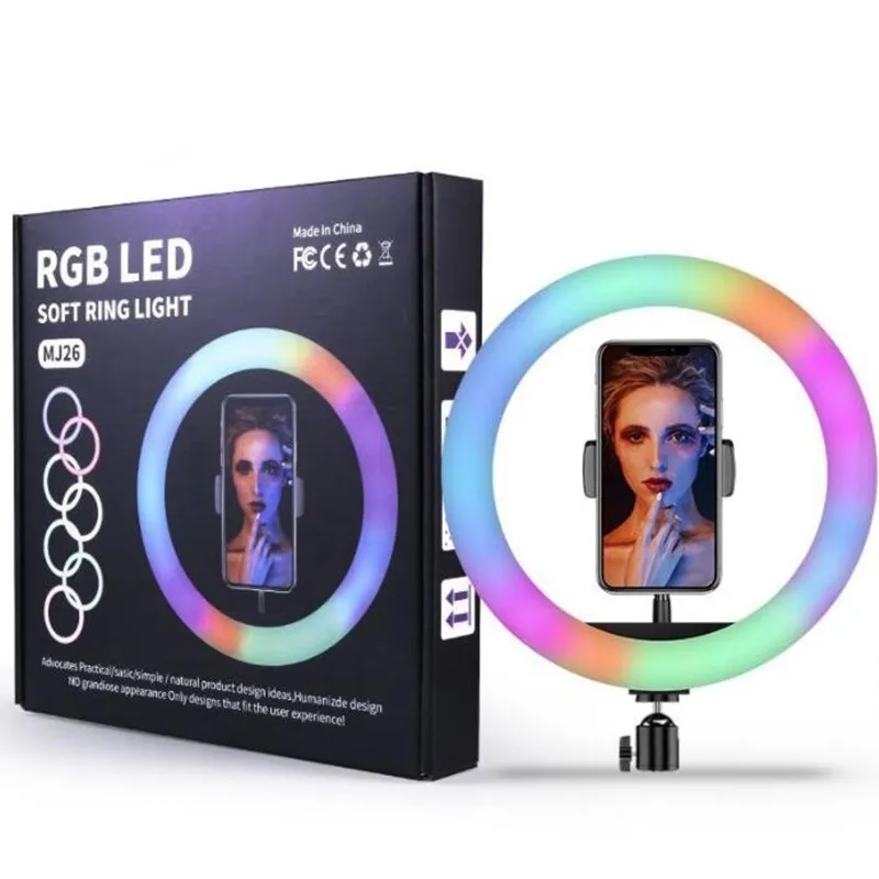 RGB LED Lys Ring telefonholder Fotografering Fyld Lys 1,6 M Stativ Dæmpbar RGB Selfie Sæt LED-Ring Light Remote For Foto Video 3