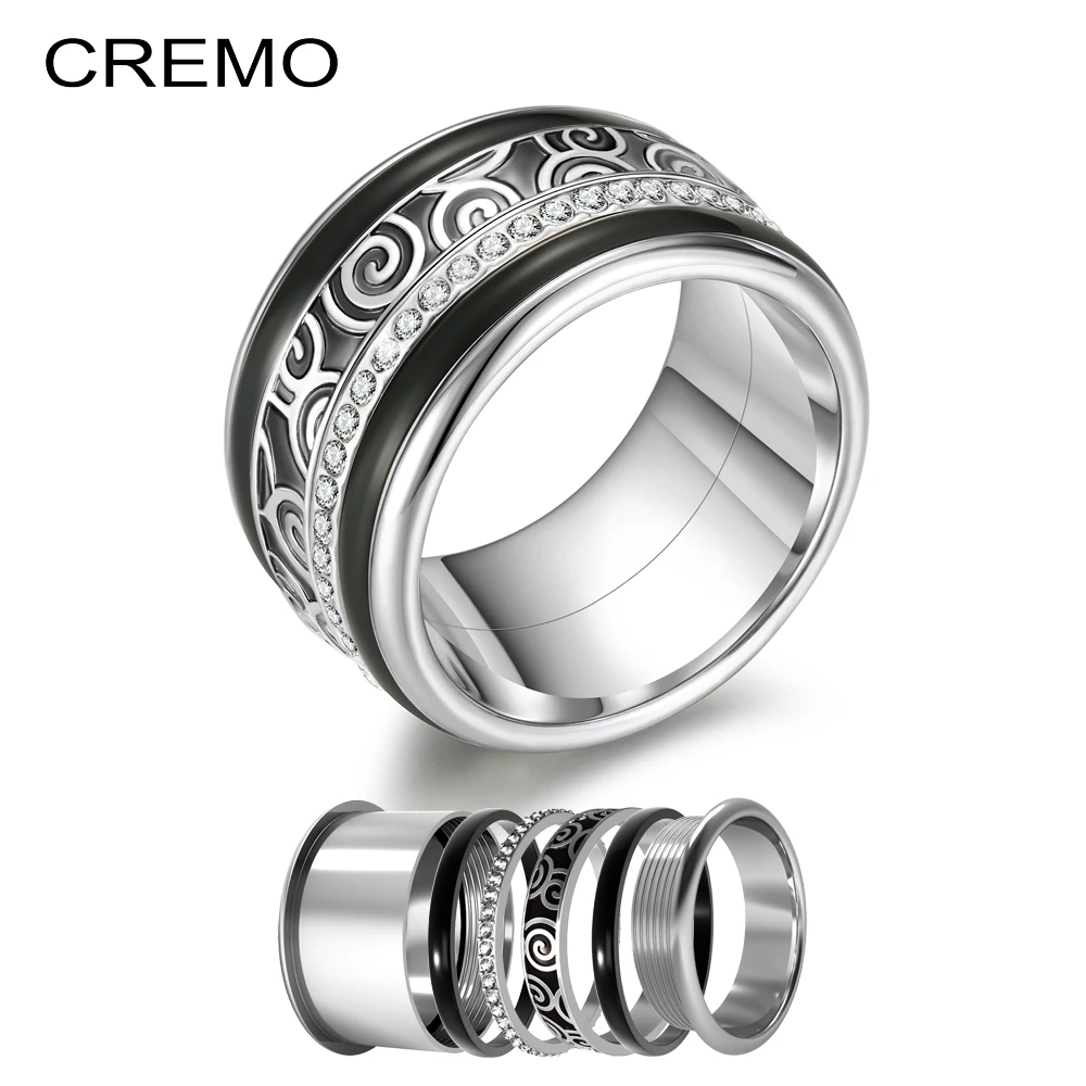 Cremo Rustfrit Stål Ringe Vintage-Band Zircon Ring Sort mystiske Ringe Udskiftelige Bijoux Femme Ring 3