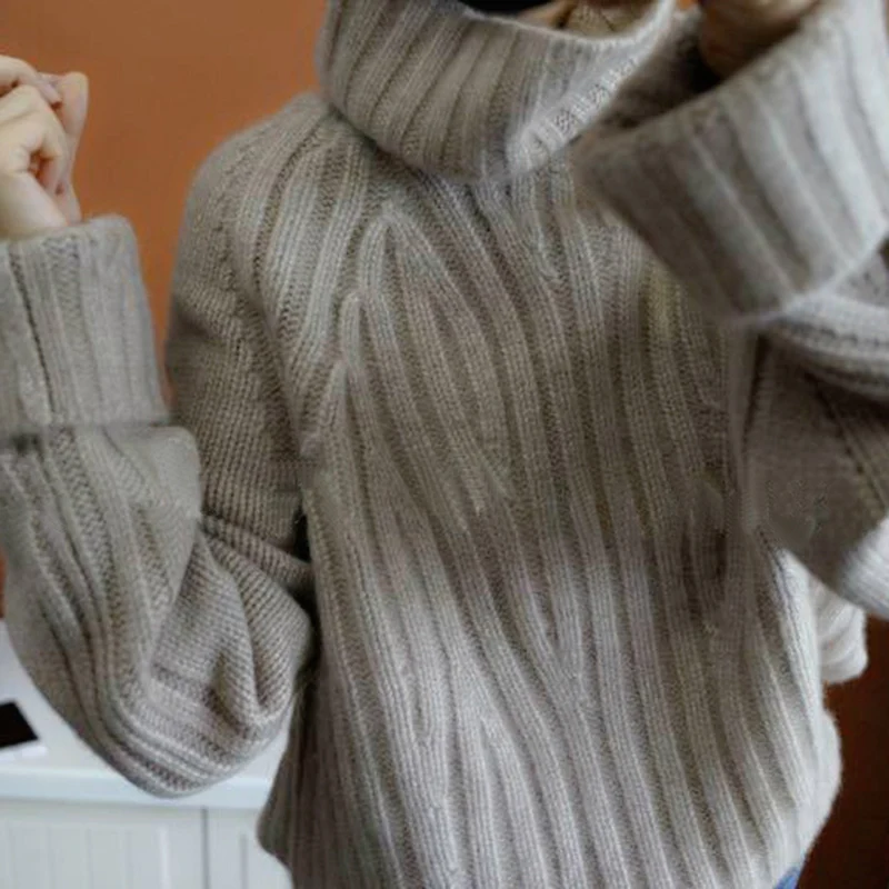 Cashmere Og Uld 2020 Nye Tunge Tykke Cashmere Sweater Kvindelige Høj Krave Løs Koreanske Version Af Varm Pullover 3
