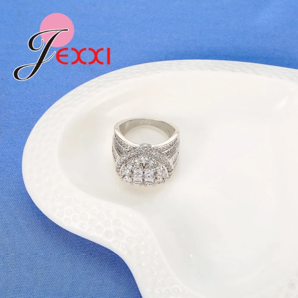 Luksus Kærlighed Hjerte Design Finger Ringe banet Micro Cubic Zircon Sterling Sølv 925 Smykker til Kvinder, Piger Gave 3