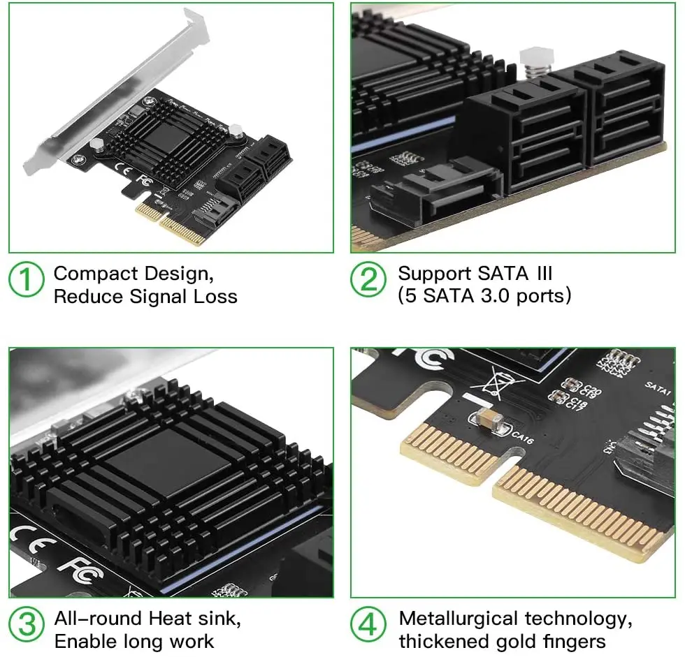 PCI Express 3.0 x4 til 5 Porte SATA III 6 gbps Udvidelse Controller-Kort Støtte Port Multiplier For HDD med en SSD Med 5x Data Kabler 3