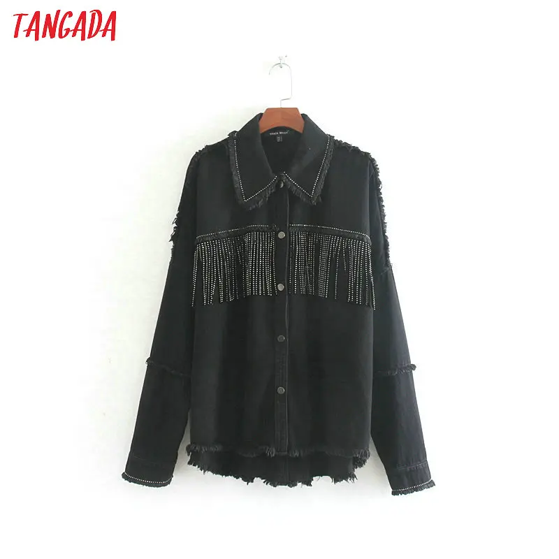 Tangada kvinder mode overdimensionerede sorte jakker kvaster kæreste stil turn down collar frakke damer streetwear toppe CE460 3