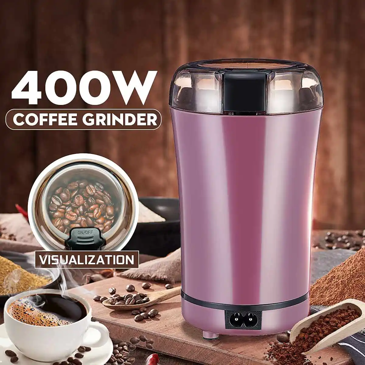 400W Elektrisk kaffemølle Espresso Mill Køkken Salt Peber Kværn Bønner, Krydderier, Nødder, Frø Og Slibning Krokus Maskine 3