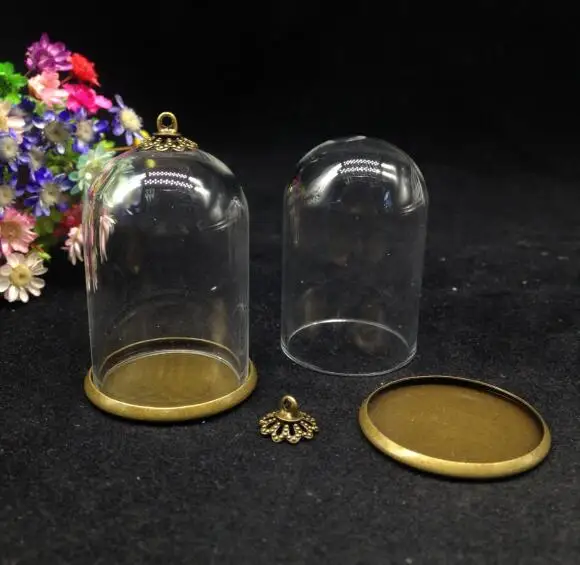 5pcs 38*25mm bell jar form glas globe 25mm klassiske base skuffe 8mm cap sæt glas flaske mode halskæde vedhæng diy hætteglasset 3