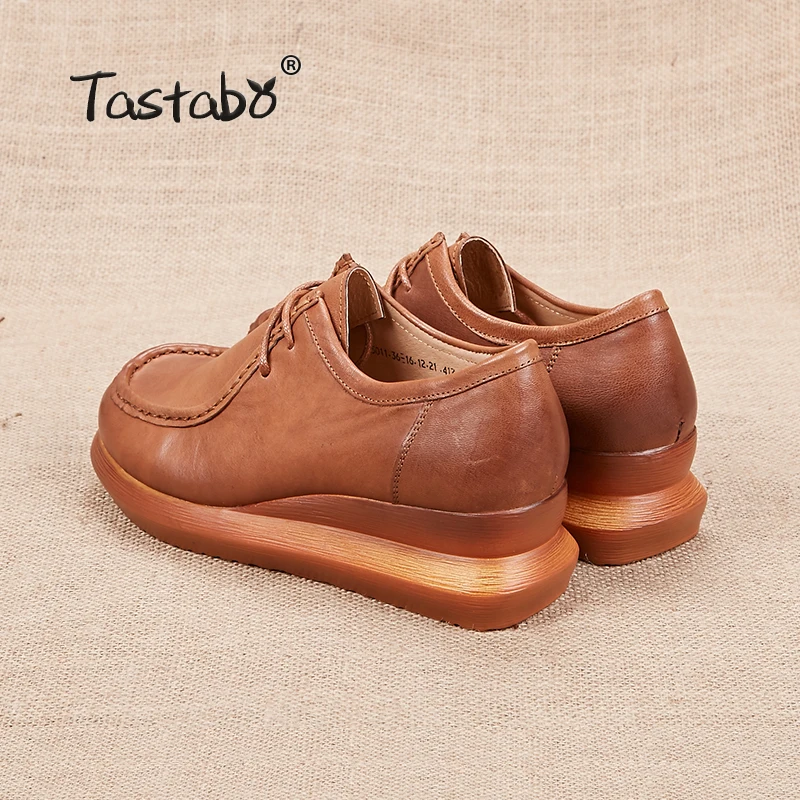 Tastabo 2019 Læder kvinder sko retro håndlavede sko i Ægte læder sko Casual-pumpe sko platform kiler 3