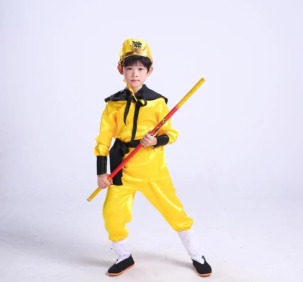 Sun wukong kostumer til børn, sjove cosplay jakkesæt til drenge abe tøj gul cosplay halloween kostumer til børn 3