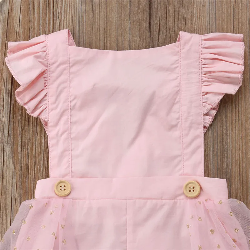 Sød lille Barn Børn Baby Piger Jumpsuits Pink Tøj med Blonder Kjoler, Rygløs Flæser Korte Bukser Romper Playsuit Streetwear 3