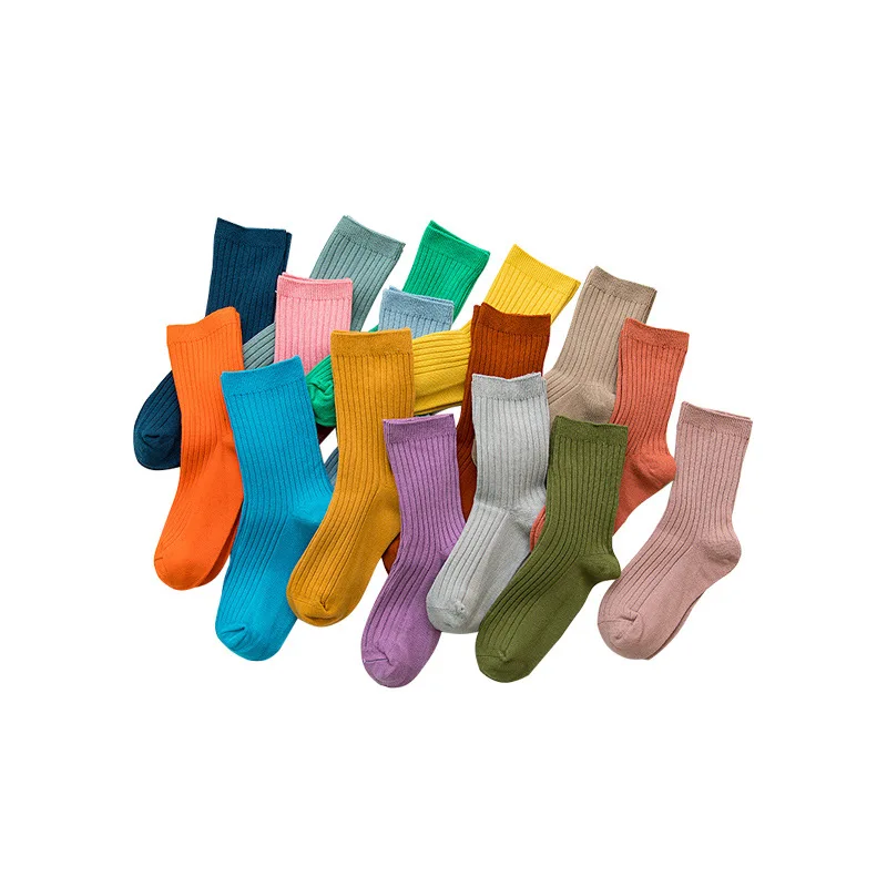 4 par børn, Korte sokker kids ensfarvet besætning bomuld sokker til drenge pige til four seasons Pakke 3