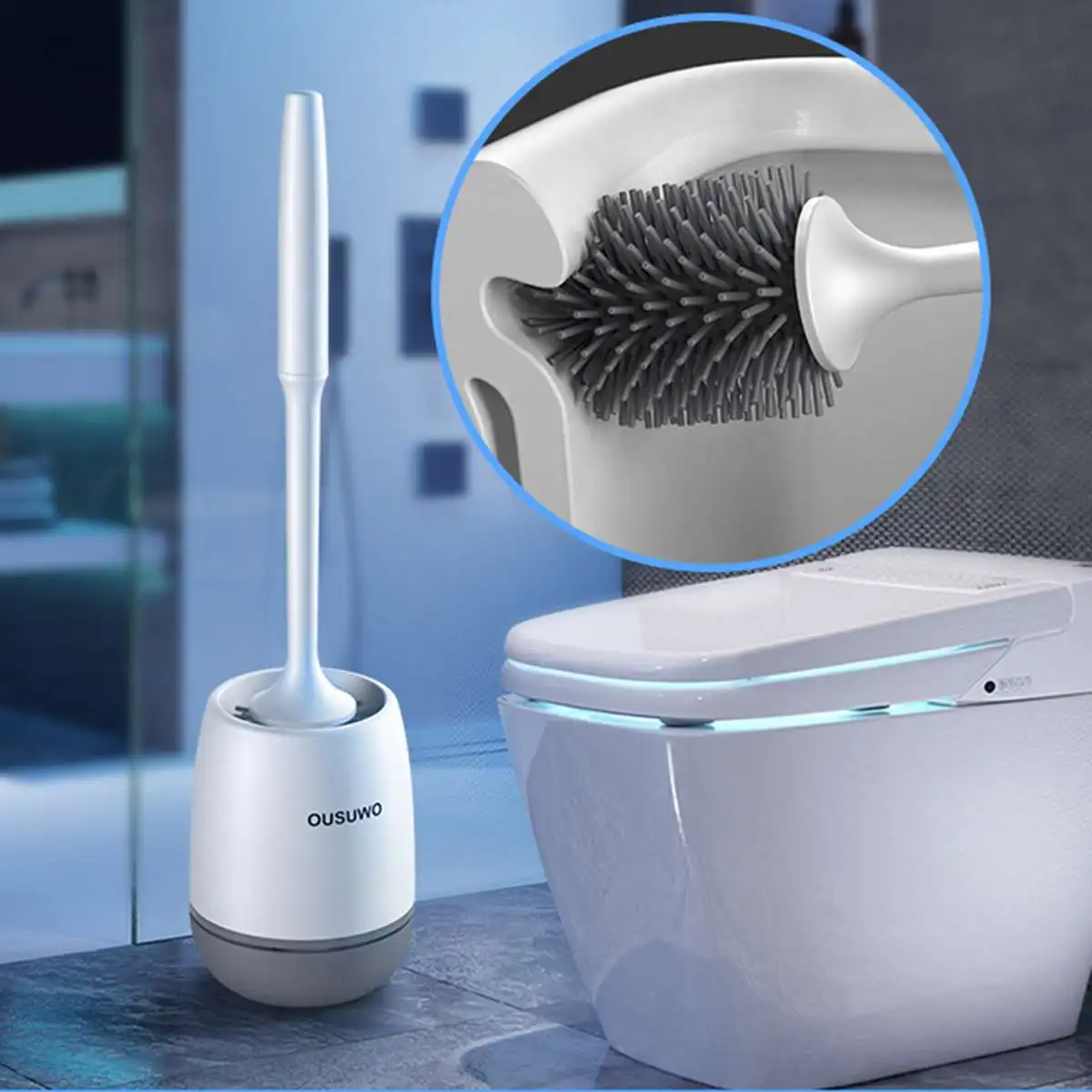 Silikone toiletbørste Med Holder Sat Plast Toilet Bowl Børste vægmonteret eller Stående på Gulvet Badeværelse Toilet Børste 3