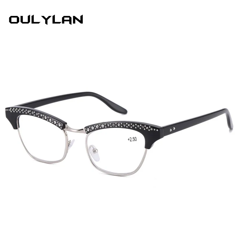 Oulylan Retro Cat Eye Briller Til Læsning Kvinder Diamant Designer Harpiks Linse Briller Damer Krystal Rhinestone Presbyopic Briller 3