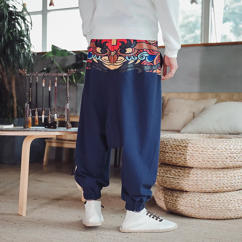 Mænd Kinesisk Stil Trykt Cross Bukser Herre 2020 Bred Ben Løse Bukser Mandlige Oversize Japan Harem Bukser Streetwear 3