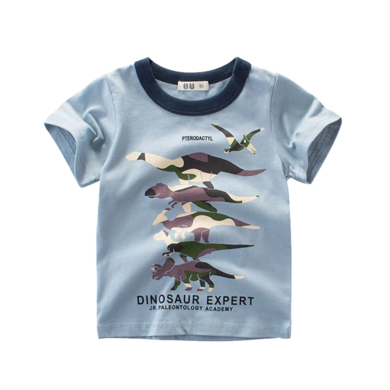 T-Shirt Dinosaur Drenge, Piger, Børn, Børn, Toppe Bomuld Tøj Print Korte Ærmer Sommer Tøj Tegnefilm lille Barn Tee for 2-8 Y 3