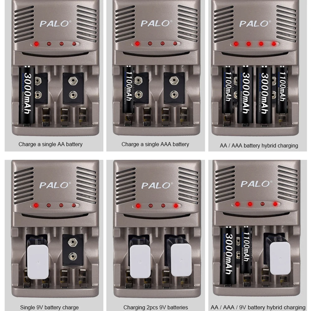 PALO 4-12pcs AA genopladelige batteri AA 3000mah 1,2 V AA batteri til kamera+aa aaa batteri oplader til 9V batteri oplader LED-display 3