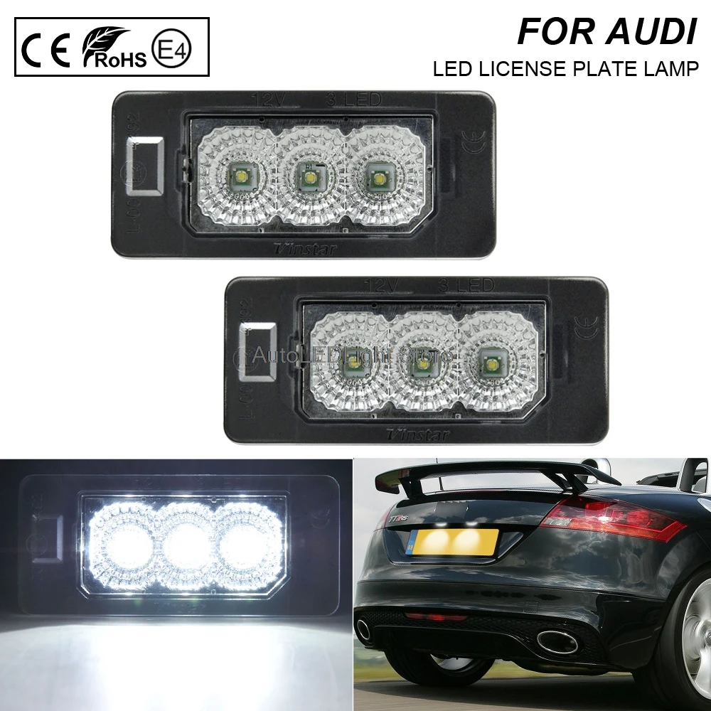 2stk Bil LED Licens Nummer Lampe Lys, Klar linse For Audi A4 A5 2D 5D S5 Q5 TT og TTS-A1-A7 Roadster RS5 TTRS A6 C7 3