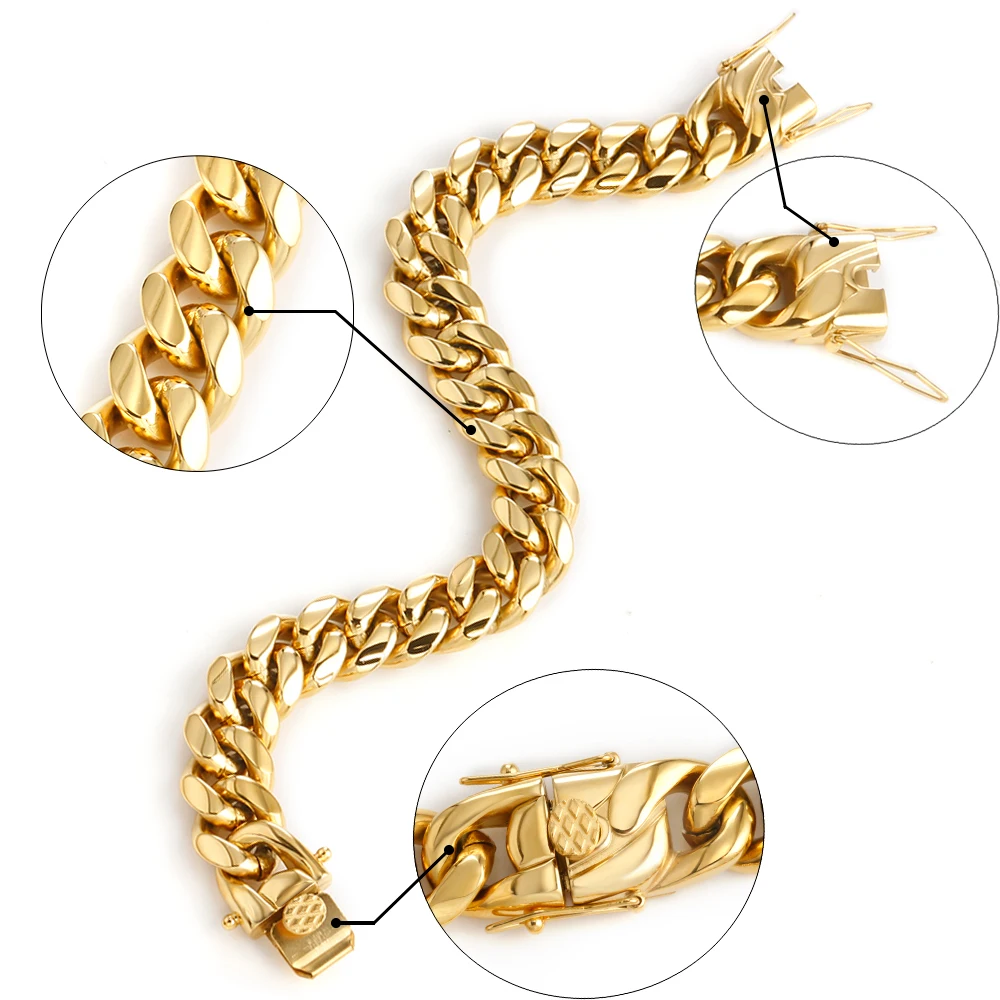 6mm-18mm Hip-Hop Golden Bremse Cubanske Kæde i Rustfrit Stål Halskæde Til Mænd og Kvinder Gyldne Armbånd Mode Smykker 3