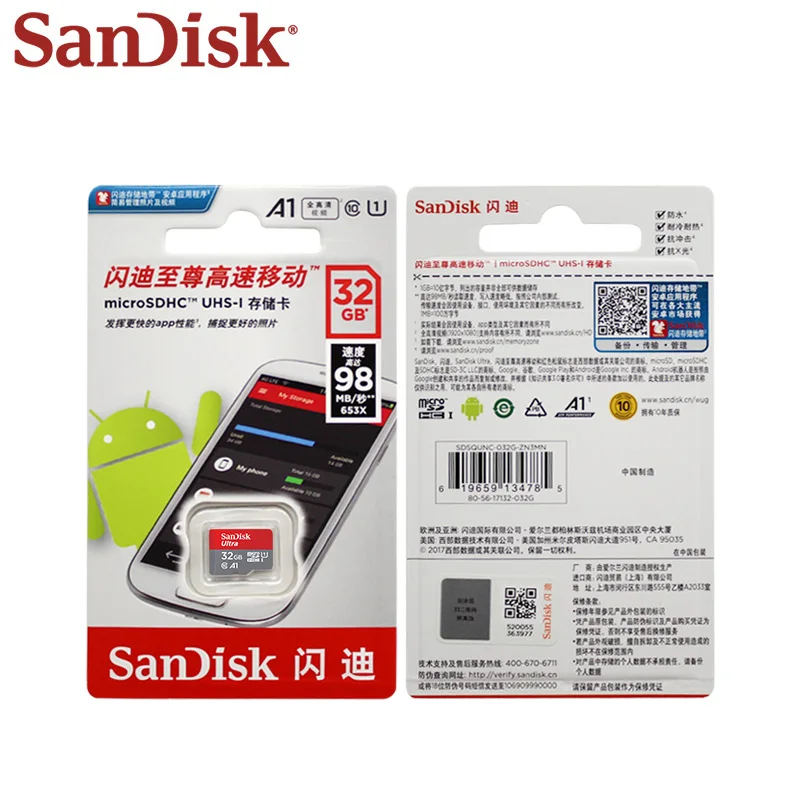 SanDisk Memory Card 16GB 32GB SDHC Antal læsehastighed 98M/s 64GB Class 10 Ultra Micro SD-Kort A1 Microsd UHS-I TF Kort 3