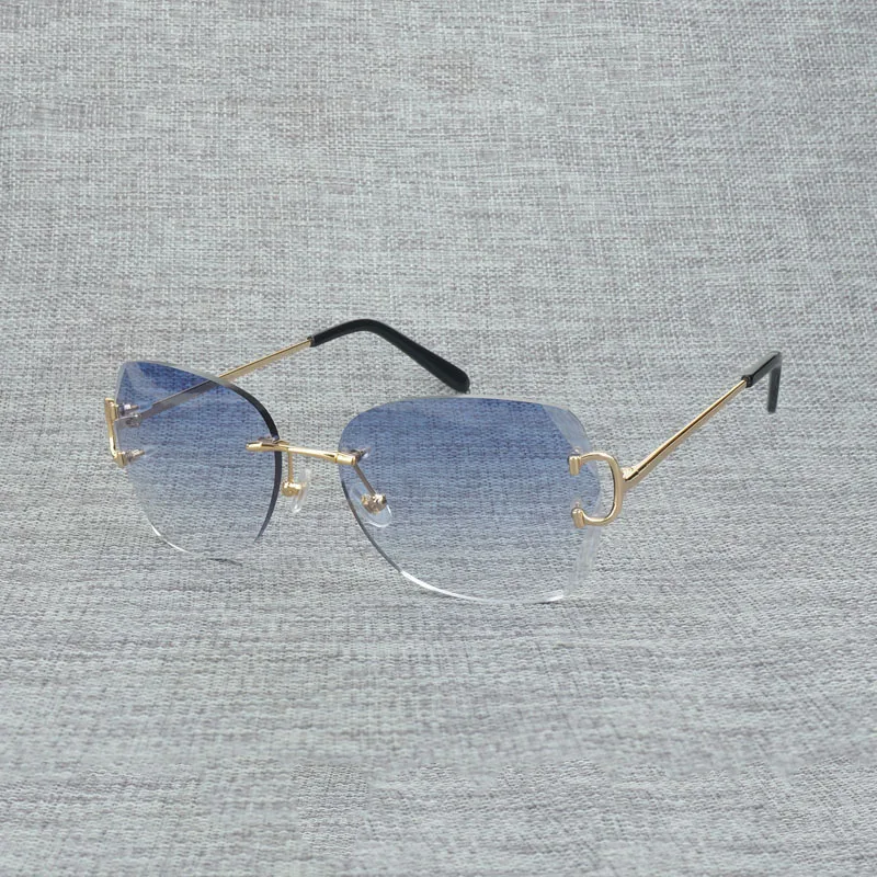 Vintage Uindfattede Square C Wire Solbriller Mænd Oculos Skygge Diamant Skæring i Metal Frame Oval Gafas Kvinder for Strandende Kørsel 3